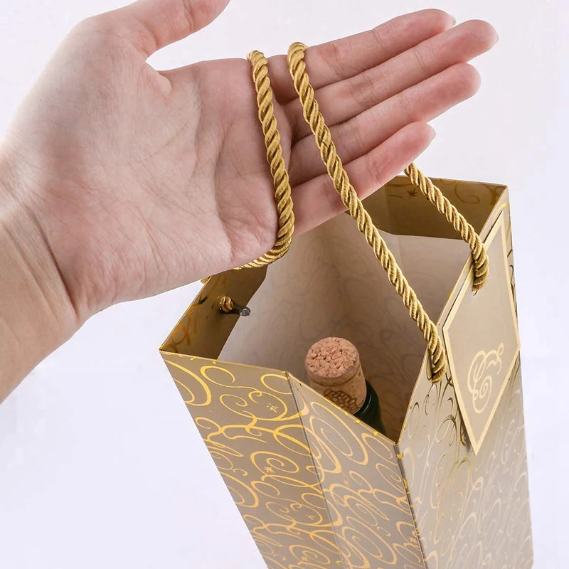 Wine Bags, Kraft Paper Wine Bag 10 Pcs Gift Wine Bags with Handles, Single Bottle Paper Wine Bag Bulk for Christmas, Party, Shop