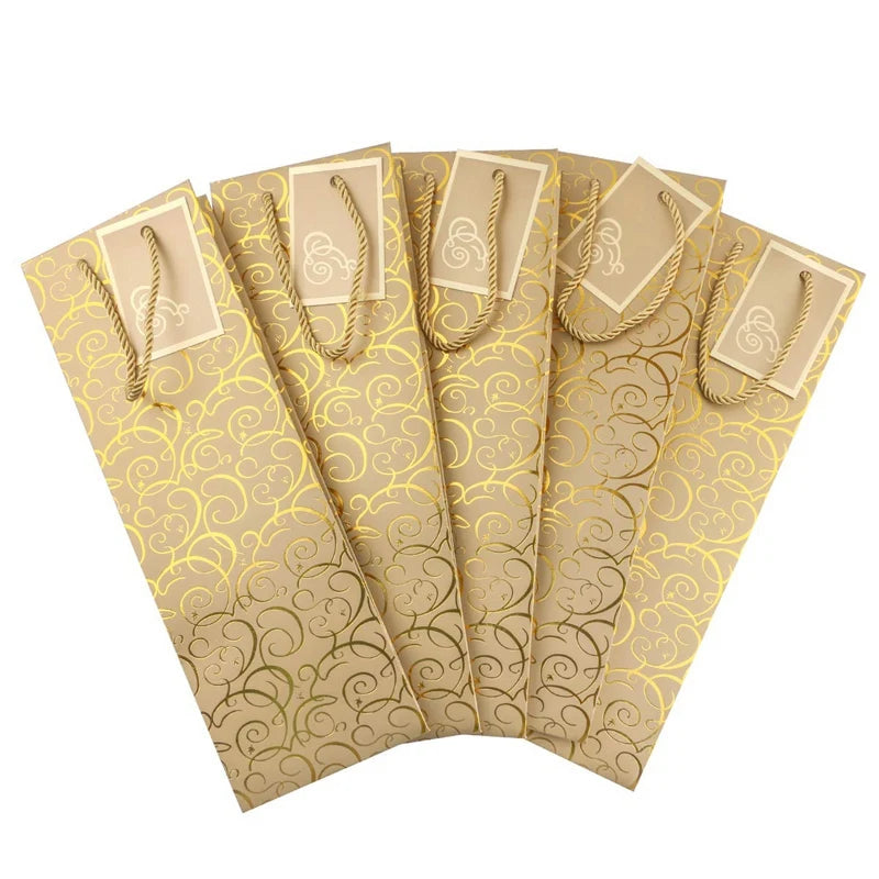 Wine Bags, Kraft Paper Wine Bag 10 Pcs Gift Wine Bags with Handles, Single Bottle Paper Wine Bag Bulk for Christmas, Party, Shop