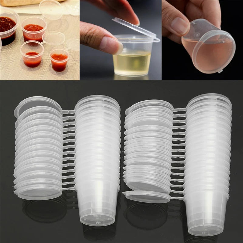 Disposable Takeaway Sauce Cup Containers Food Box with Hinged Lids Pigment Paint Box Reusable -30pcs/Set 30ml 50ml 100ml