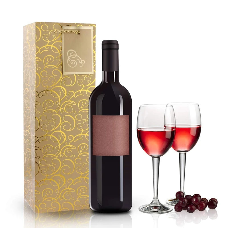 Wine Bags, Kraft Paper Wine Bag 10 Pcs Gift Wine Bags with Handles, Single Bottle Paper Wine Bag Bulk for Christmas, Party, Shop
