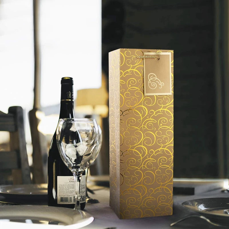 Wine Bags, Kraft Paper Wine Bag 10 Pcs Gift Wine Bags with Handles, Single Bottle Paper Wine Bag Bulk for Christmas, Party, Shop