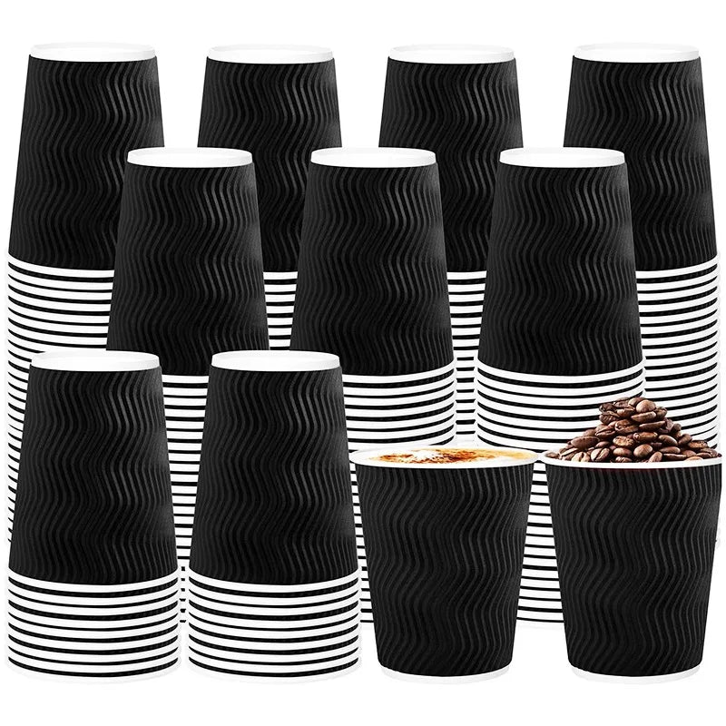 Corrugated Paper Cups Sustainable Double-layered Coffee Paper Cups Hot Tea Milk Beverage Party Christmas Birthday-25/50PCS