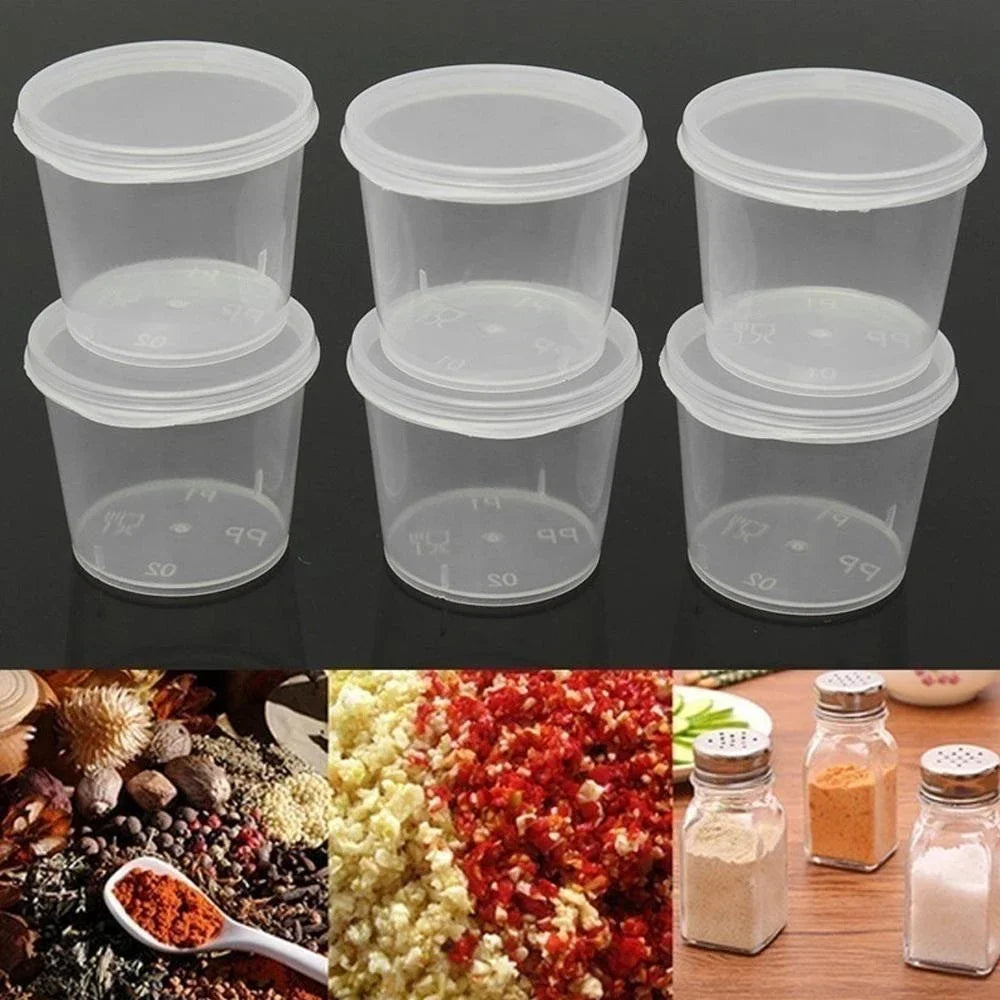 50-100Pcs 25-85ml Disposable Plastic Takeaway Sauce Cup Containers Food Box with Hinged Lids Pigment Paint Box Reusable