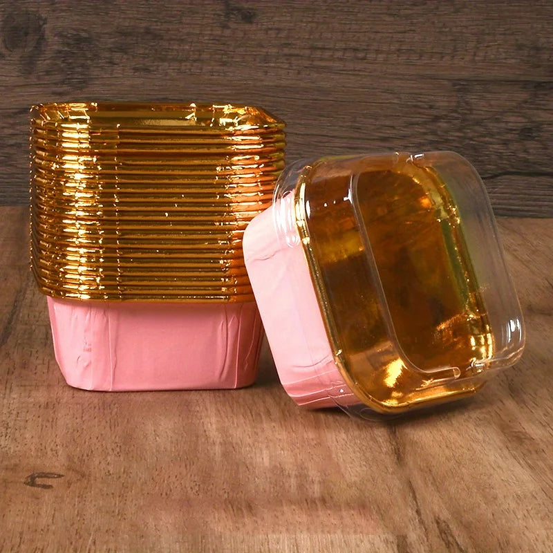 50Pcs Disposable Cupcake Cups with Lids, Baking Cup, Cupcake Molds, Muffin Molds, Baking Tools, Curled Edge Cake Cups