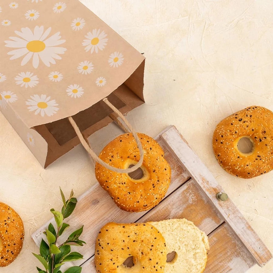 kraft paper bags, bohemian daisy kraft paper bags/party favor bags/goodie treat candy gift bags/birthday decorations -12/24 pcs