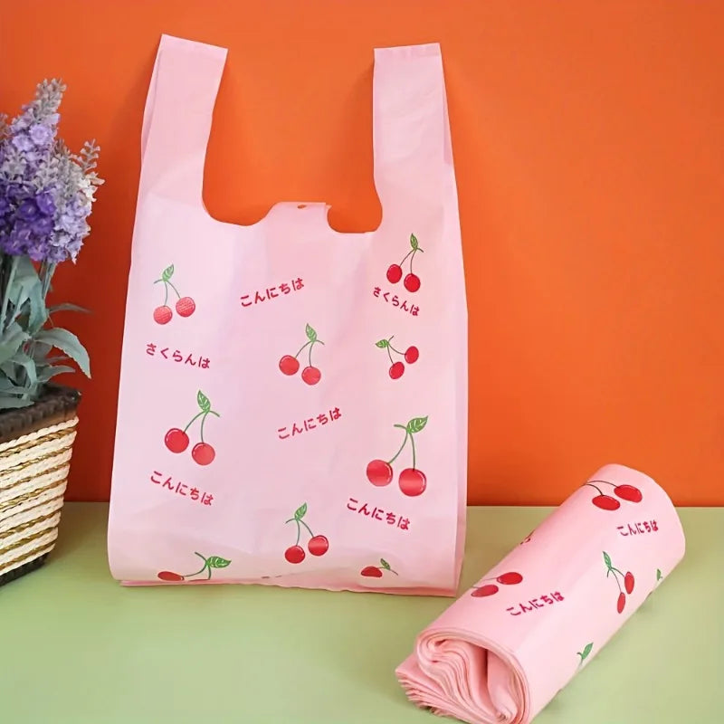 Cherry Fruit Pattern Shopping Bags, Fashionable Handheld Tote Bags, Ideal for Wedding, Birthday Party, Candy, Chocolate -10/50 Pcs