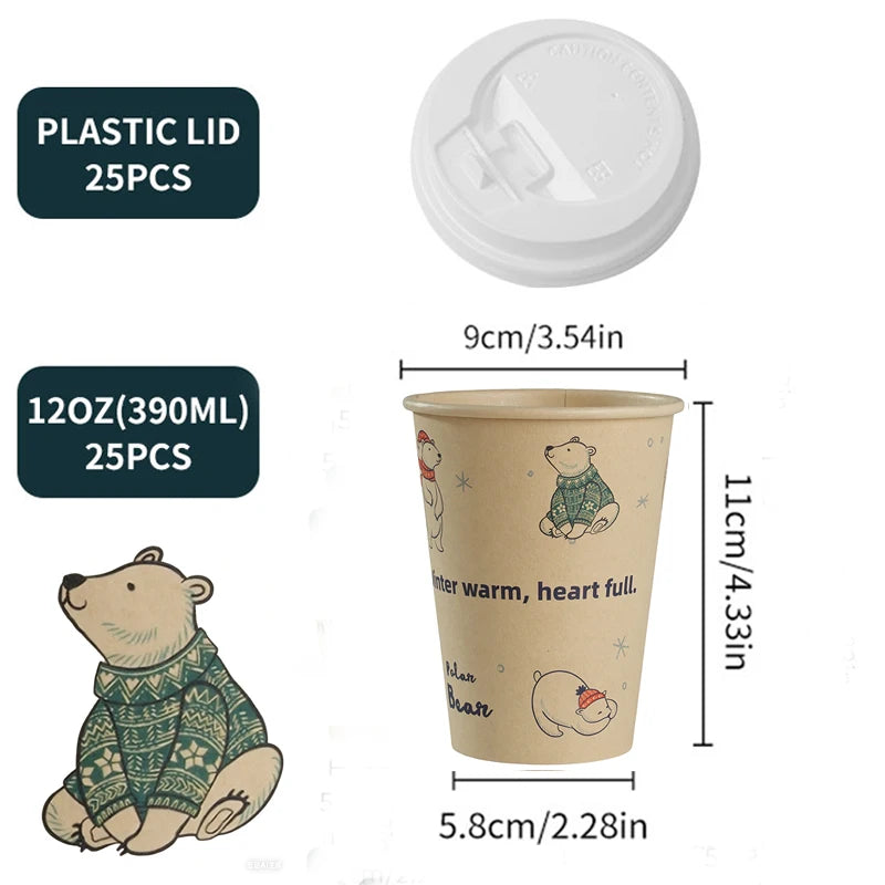 Sustainable Paper Cups With lids12oz Animals Printed Paper Coffee Drinking Cups Thickened Cups for Home Office Party Supplies