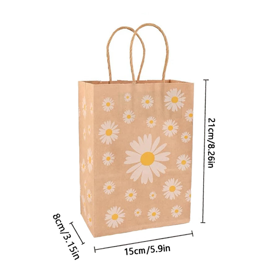 kraft paper bags, bohemian daisy kraft paper bags/party favor bags/goodie treat candy gift bags/birthday decorations -12/24 pcs