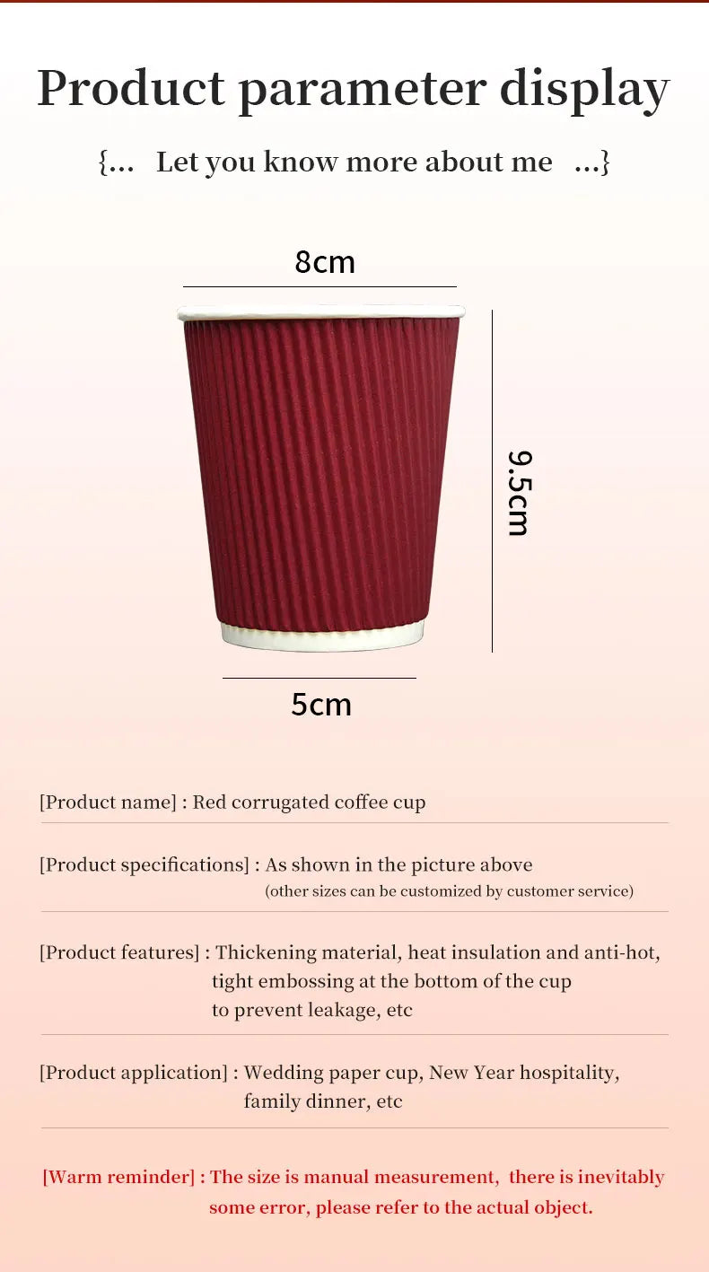 45pcs 8oz  Double-Walled Insulated Corrugated Cardboard Coffee Cups Thickened Disposable Striped Portable Paper Cups With Lids