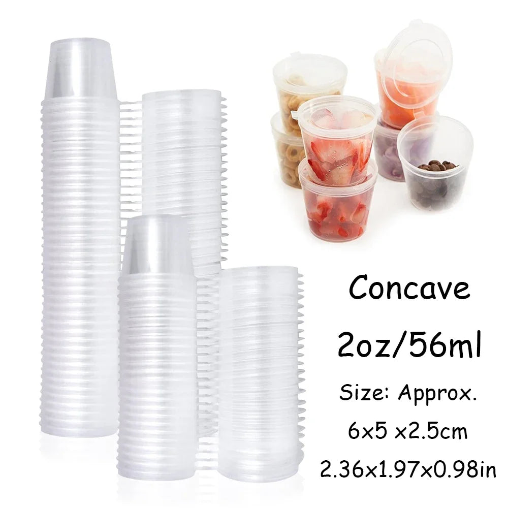 50-100Pcs 25-85ml Disposable Plastic Takeaway Sauce Cup Containers Food Box with Hinged Lids Pigment Paint Box Reusable