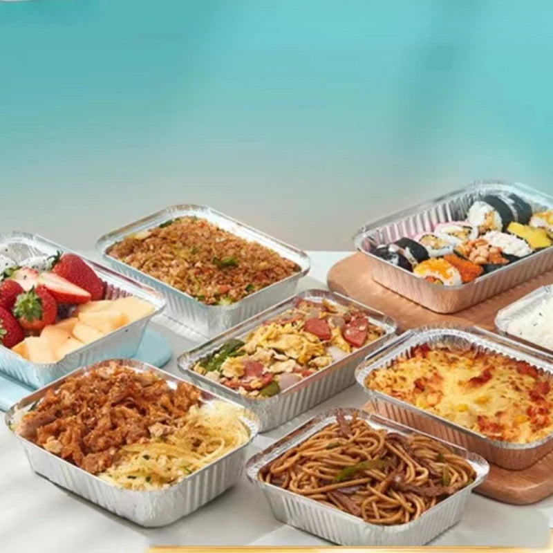 Aluminum Foil Trays With Lids 450ml Disposable Food Grade Baking Pans For Double Basket Air Fryer Oven Cooking Packaging -20Pcs