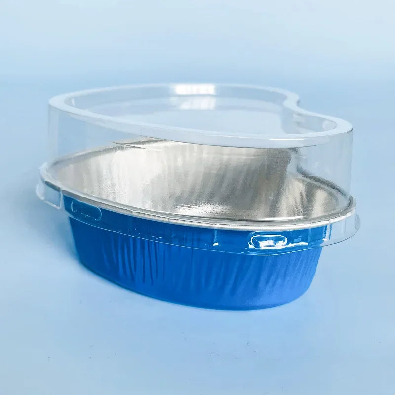 50Pcs 100ml Tin Foil Aluminum Foil Pudding  Cup With Lid Heart-shaped Disposable Mini Mousse Cupcake Containers Baking Mould