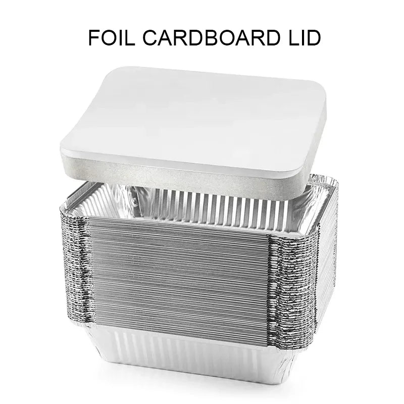 Aluminum Foil Trays With Lids 450ml Disposable Food Grade Baking Pans For Double Basket Air Fryer Oven Cooking Packaging -20Pcs