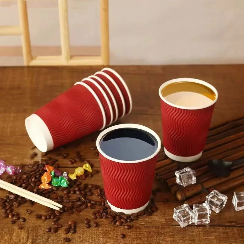 Corrugated Paper Cups Sustainable Double-layered Coffee Paper Cups Hot Tea Milk Beverage Party Christmas Birthday-25/50PCS