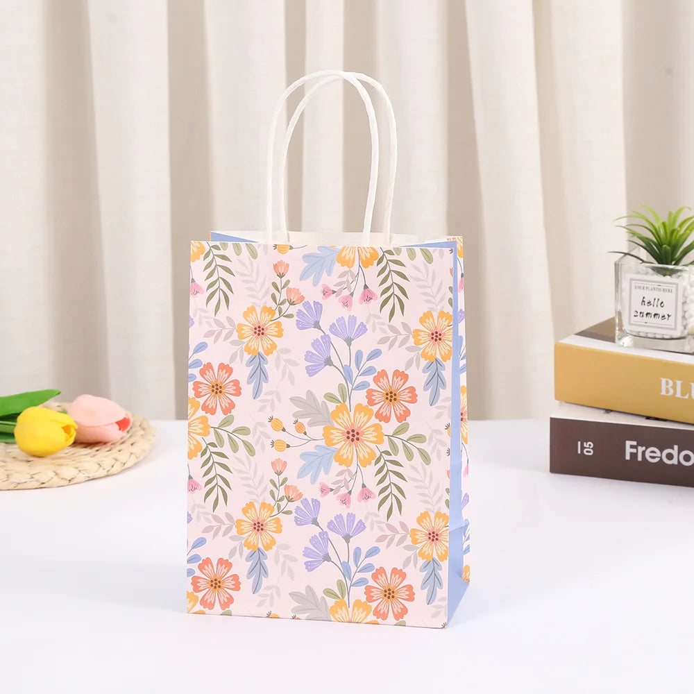 Plant Print Kraft Paper Bags, Colorful Flowers Packing Bags Ins, Gifts Candy Snack Souvenirs Decorative Supplies