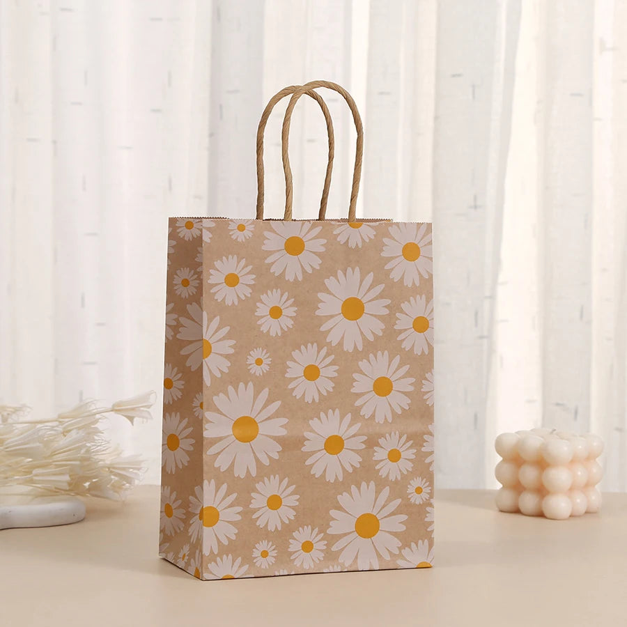 kraft paper bags, bohemian daisy kraft paper bags/party favor bags/goodie treat candy gift bags/birthday decorations -12/24 pcs