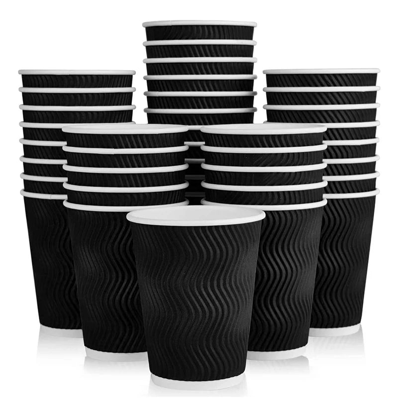 Corrugated Paper Cups Sustainable Double-layered Coffee Paper Cups Hot Tea Milk Beverage Party Christmas Birthday-25/50PCS