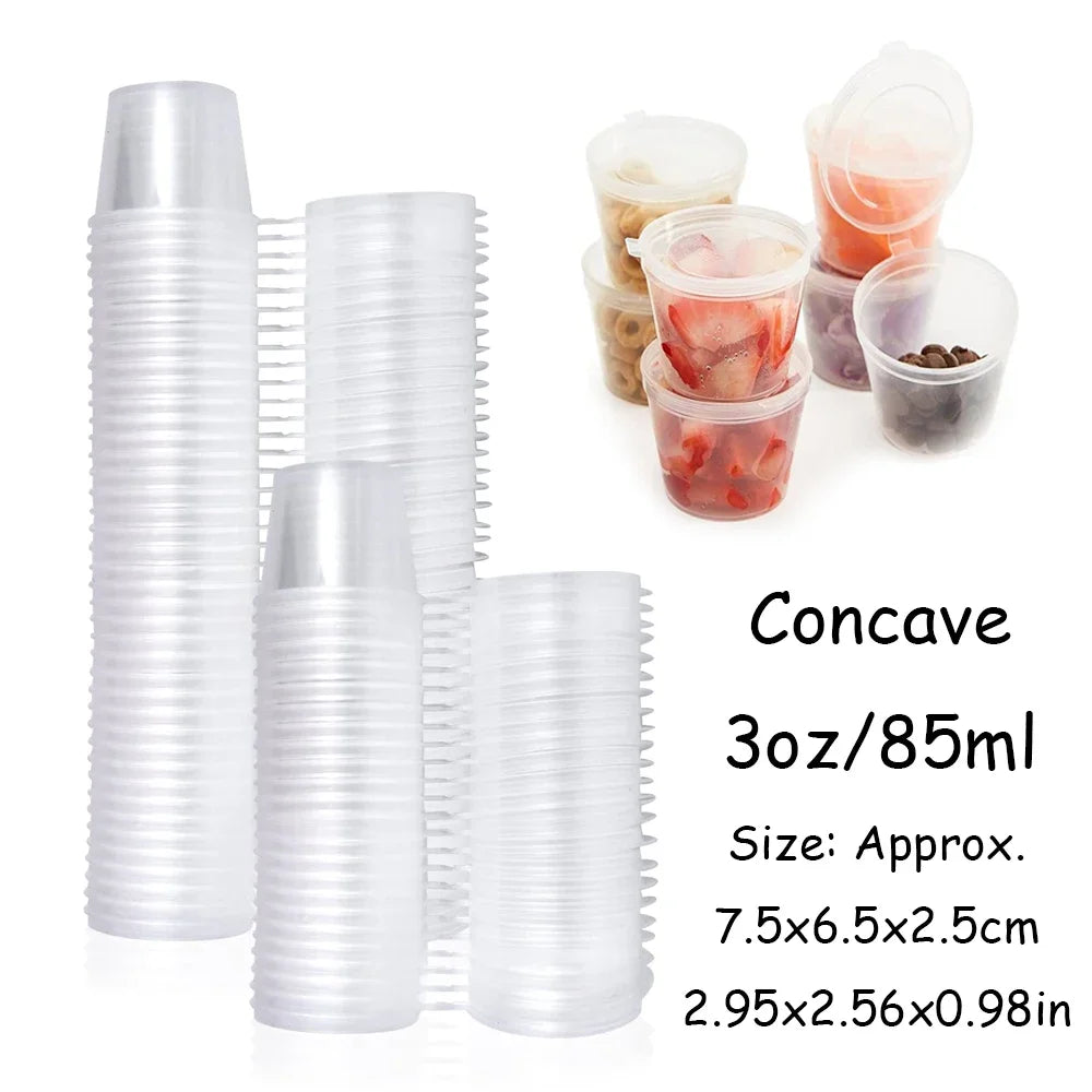 50-100Pcs 25-85ml Disposable Plastic Takeaway Sauce Cup Containers Food Box with Hinged Lids Pigment Paint Box Reusable