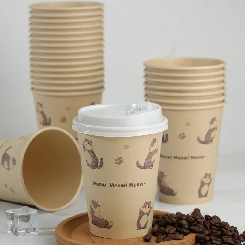 Sustainable Paper Cups With lids12oz Animals Printed Paper Coffee Drinking Cups Thickened Cups for Home Office Party Supplies