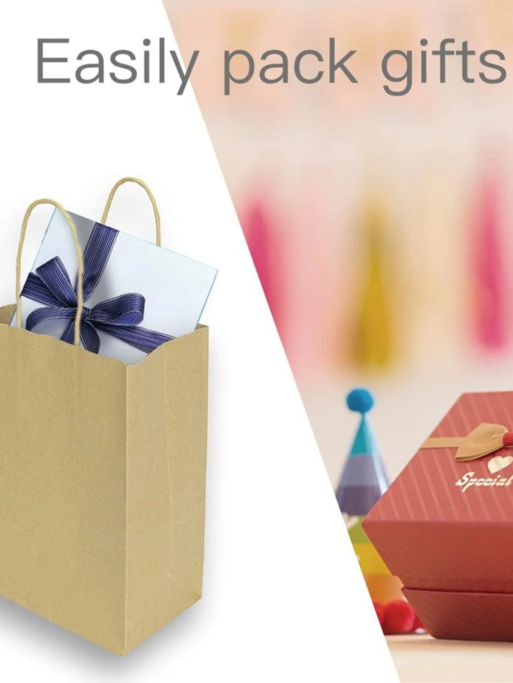 Brown Paper Bags with Handles, Gift Bags Bulk, Retail Bags, Shopping, Milk Tea bags, Eco-friendly Portable Bags - 5/10/20/30pcs