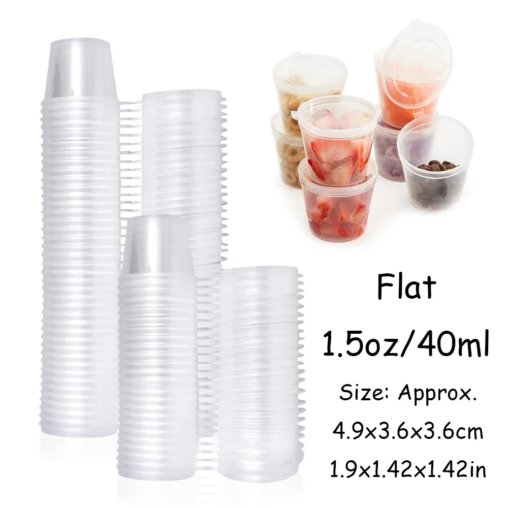 50-100Pcs 25-85ml Disposable Plastic Takeaway Sauce Cup Containers Food Box with Hinged Lids Pigment Paint Box Reusable