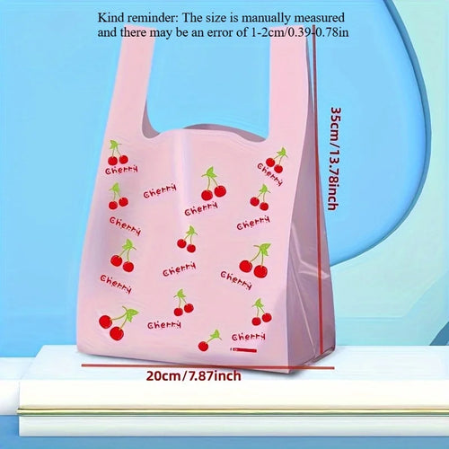 Cherry Fruit Pattern Shopping Bags, Fashionable Handheld Tote Bags, Ideal for Wedding, Birthday Party, Candy, Chocolate -10/50 Pcs