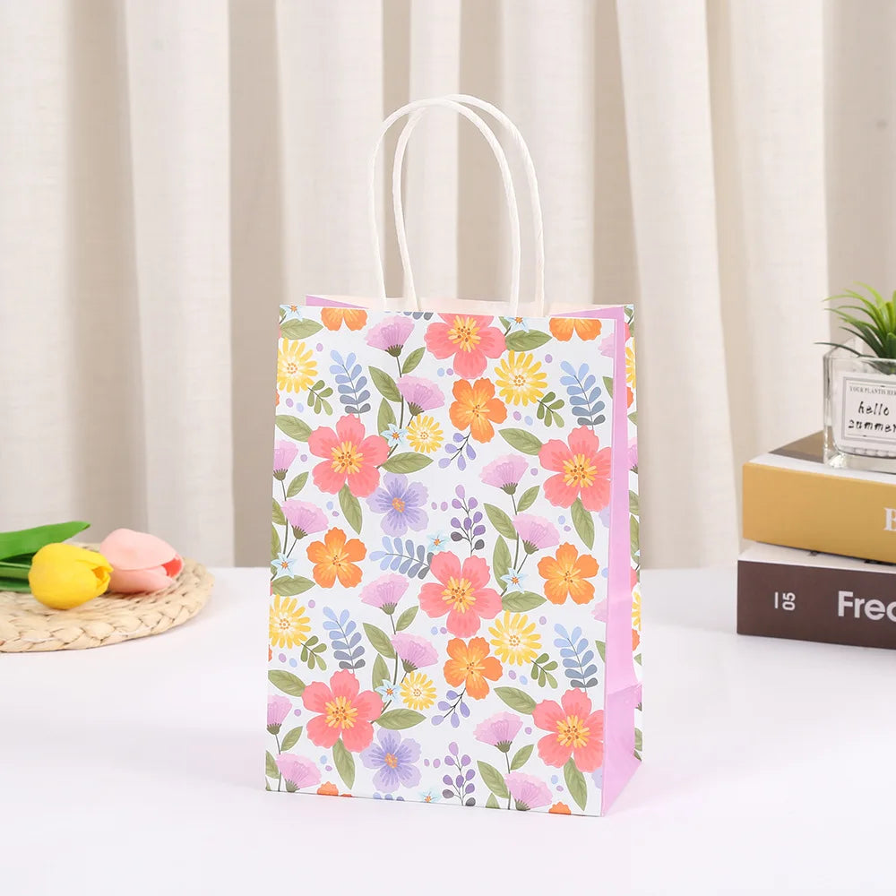 Plant Print Kraft Paper Bags, Colorful Flowers Packing Bags Ins, Gifts Candy Snack Souvenirs Decorative Supplies