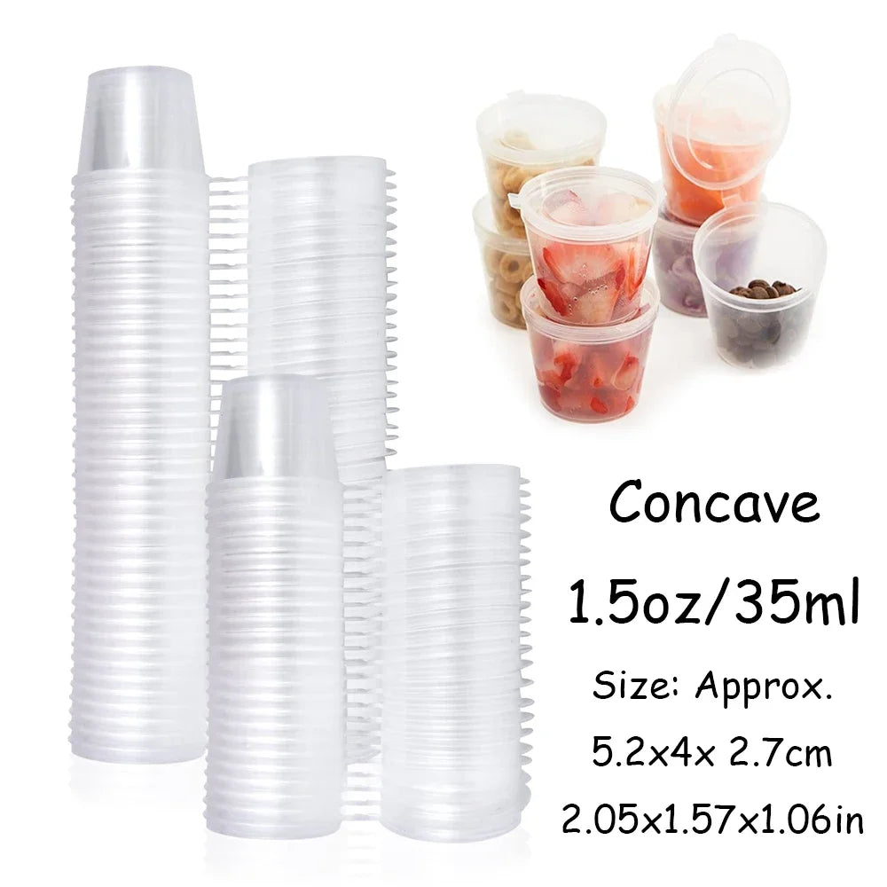 50-100Pcs 25-85ml Disposable Plastic Takeaway Sauce Cup Containers Food Box with Hinged Lids Pigment Paint Box Reusable