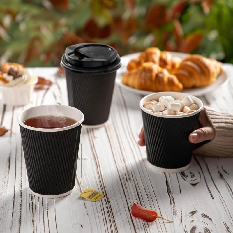 Corrugated Paper Cups Sustainable Double-layered Coffee Paper Cups Hot Tea Milk Beverage Party Christmas Birthday-25/50PCS