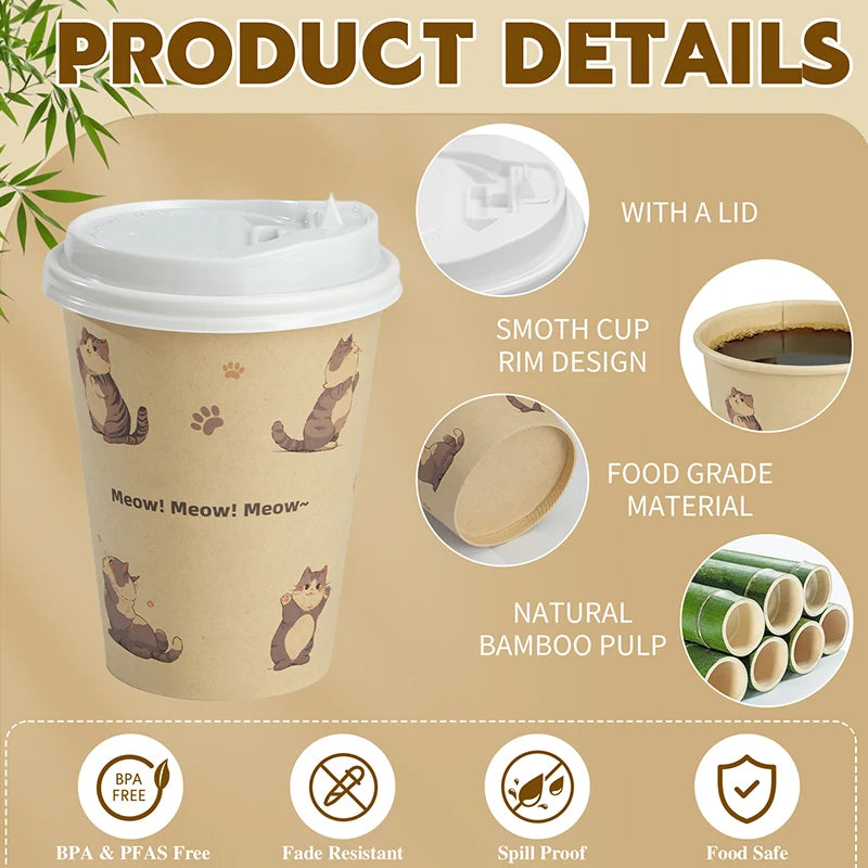 Sustainable Paper Cups With lids12oz Animals Printed Paper Coffee Drinking Cups Thickened Cups for Home Office Party Supplies