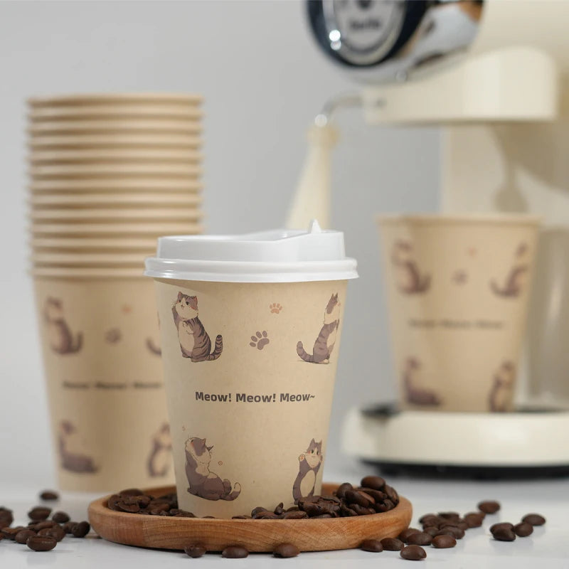 Sustainable Paper Cups With lids12oz Animals Printed Paper Coffee Drinking Cups Thickened Cups for Home Office Party Supplies