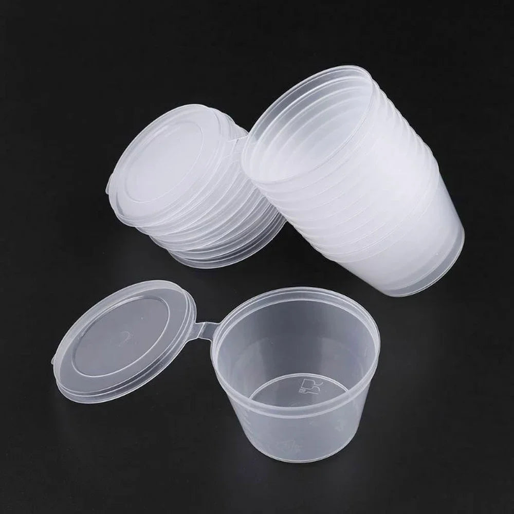 50-100Pcs 25-85ml Disposable Plastic Takeaway Sauce Cup Containers Food Box with Hinged Lids Pigment Paint Box Reusable