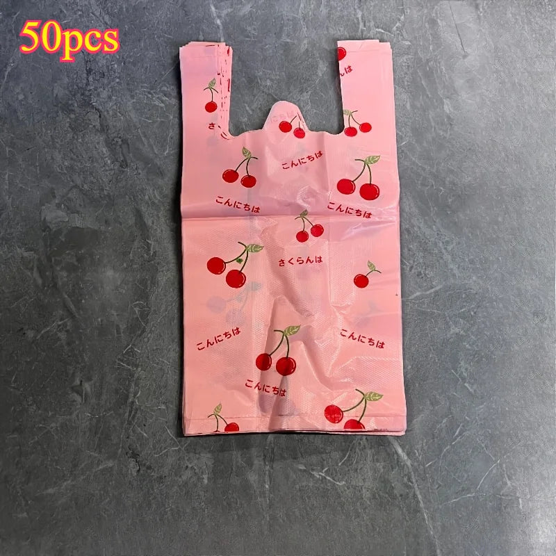 Cherry Fruit Pattern Shopping Bags, Fashionable Handheld Tote Bags, Ideal for Wedding, Birthday Party, Candy, Chocolate -10/50 Pcs