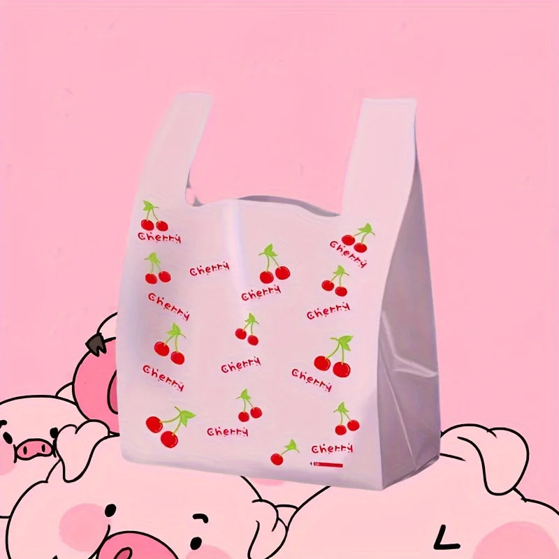 Cherry Fruit Pattern Shopping Bags, Fashionable Handheld Tote Bags, Ideal for Wedding, Birthday Party, Candy, Chocolate -10/50 Pcs