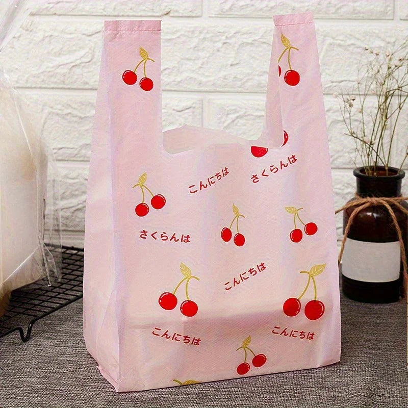 Cherry Fruit Pattern Shopping Bags, Fashionable Handheld Tote Bags, Ideal for Wedding, Birthday Party, Candy, Chocolate -10/50 Pcs