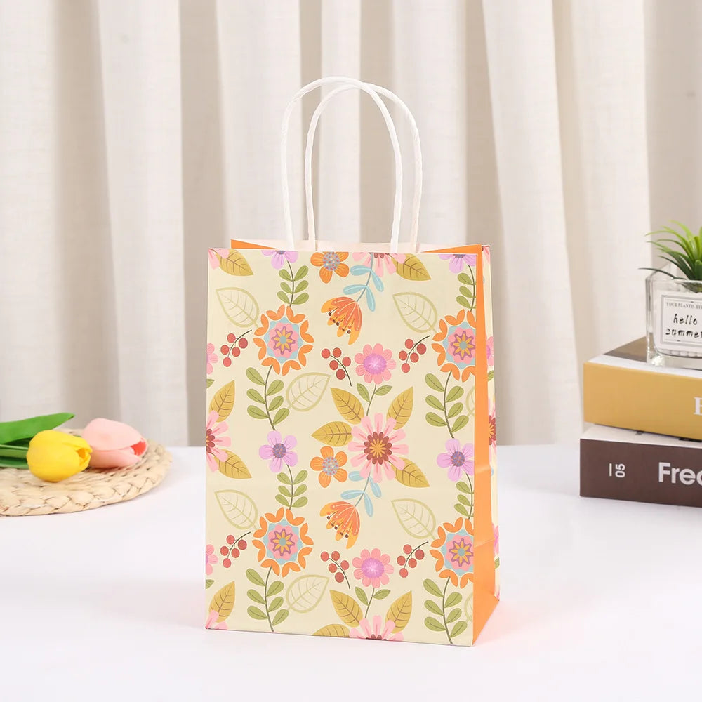 Plant Print Kraft Paper Bags, Colorful Flowers Packing Bags Ins, Gifts Candy Snack Souvenirs Decorative Supplies