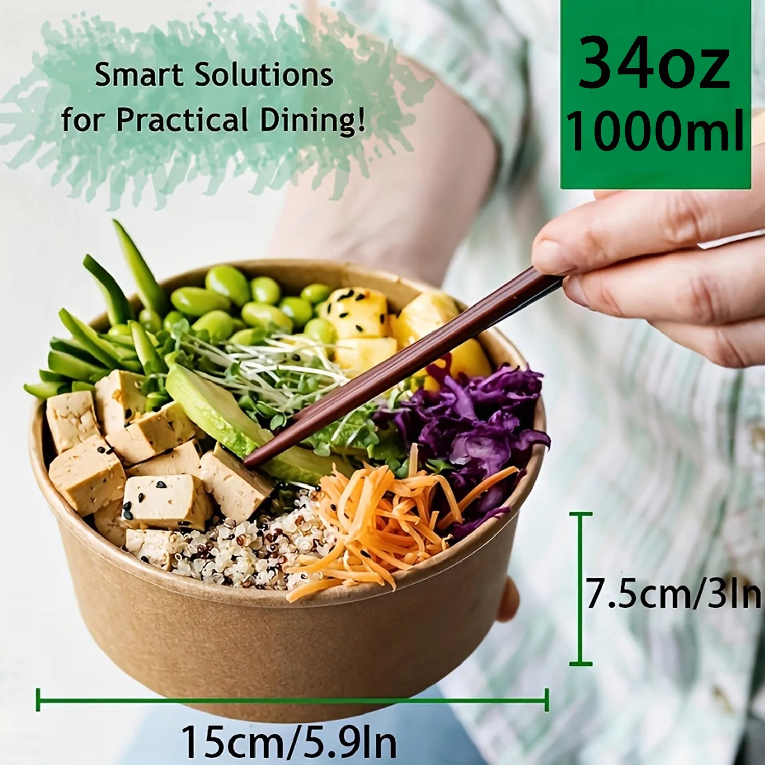 Paper Bowls with Lids, Disposable Soup Bowls, Food Containers Lunch Box, Salad Bowls, Meal Prep Bowls -34Oz/1000Ml 25/50 Pack