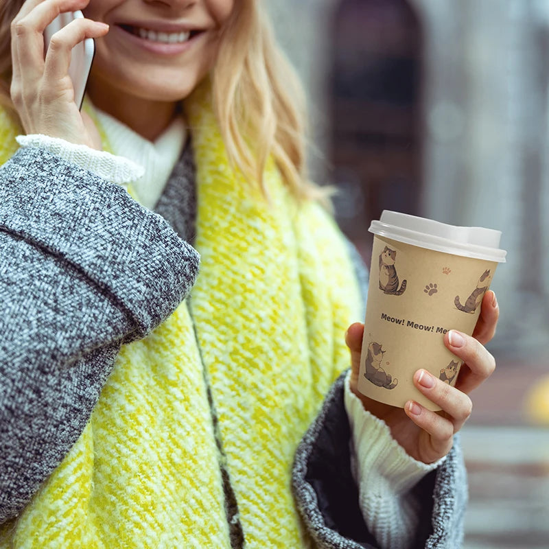 Sustainable Paper Cups With lids12oz Animals Printed Paper Coffee Drinking Cups Thickened Cups for Home Office Party Supplies