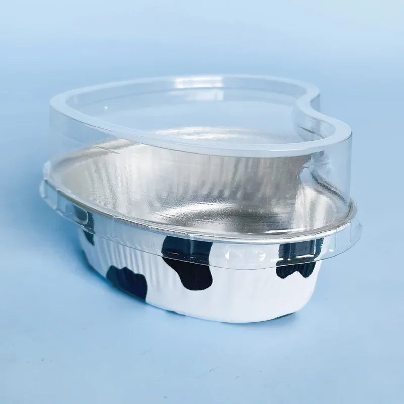 50Pcs 100ml Tin Foil Aluminum Foil Pudding  Cup With Lid Heart-shaped Disposable Mini Mousse Cupcake Containers Baking Mould