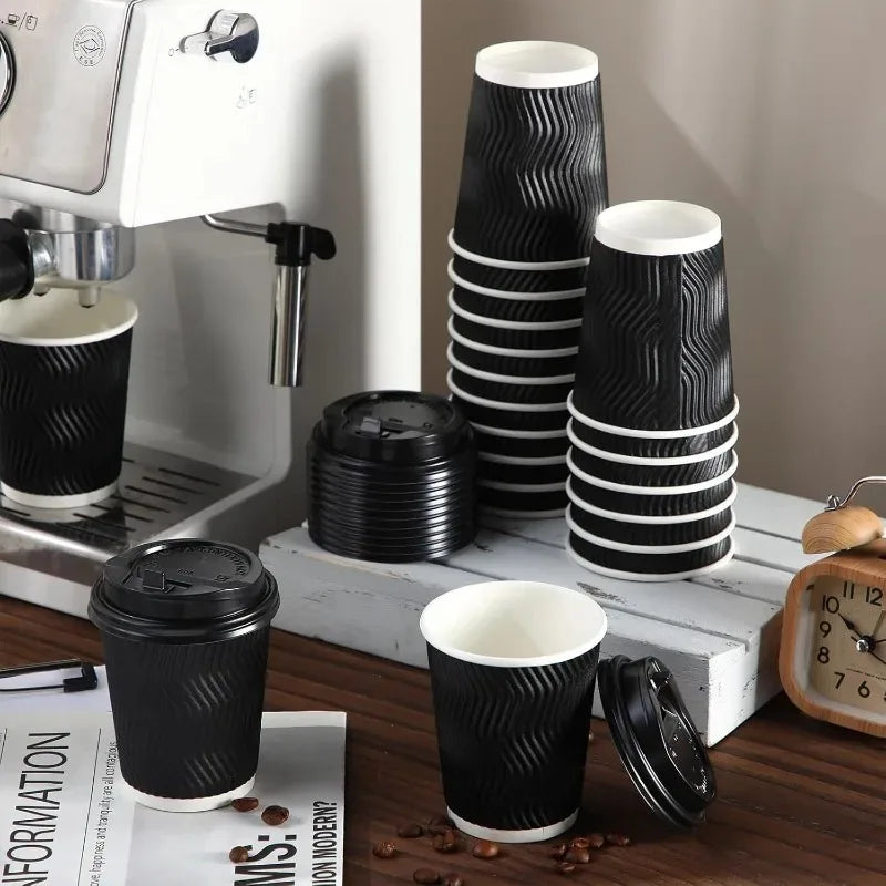 Corrugated Paper Cups Sustainable Double-layered Coffee Paper Cups Hot Tea Milk Beverage Party Christmas Birthday-25/50PCS
