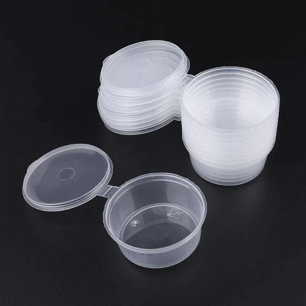 50-100Pcs 25-85ml Disposable Plastic Takeaway Sauce Cup Containers Food Box with Hinged Lids Pigment Paint Box Reusable