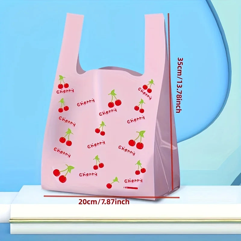 Cherry Fruit Pattern Shopping Bags, Fashionable Handheld Tote Bags, Ideal for Wedding, Birthday Party, Candy, Chocolate -10/50 Pcs