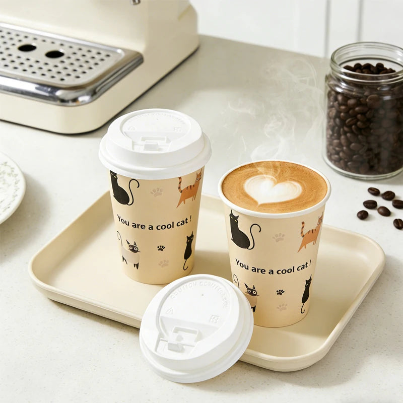Sustainable Paper Cups With lids12oz Animals Printed Paper Coffee Drinking Cups Thickened Cups for Home Office Party Supplies