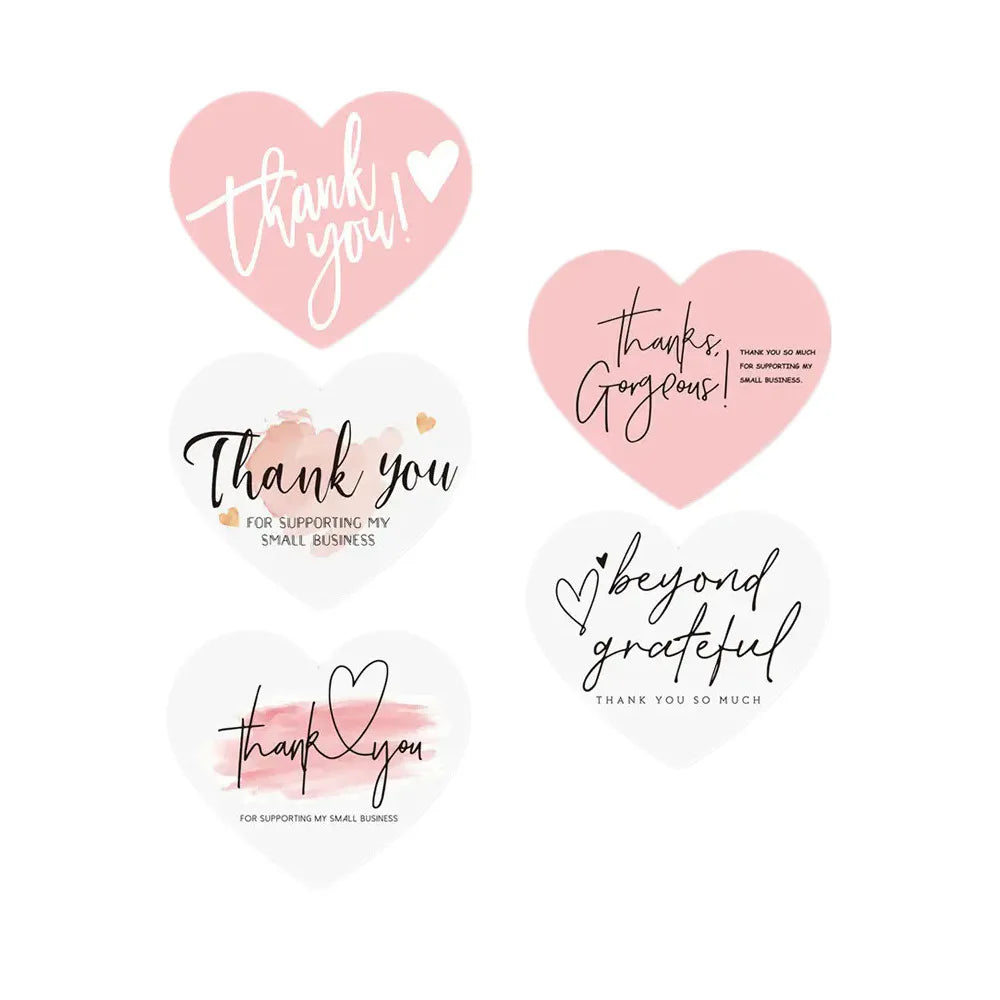 100-500pcs Heart Pink Thank You Stickers For Supporting Business Package Decoration "Gorgeous Thanks" Business Stickers