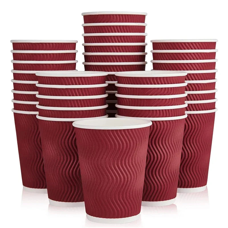 Corrugated Paper Cups Sustainable Double-layered Coffee Paper Cups Hot Tea Milk Beverage Party Christmas Birthday-25/50PCS