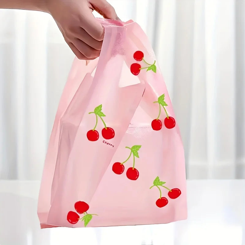 Cherry Fruit Pattern Shopping Bags, Fashionable Handheld Tote Bags, Ideal for Wedding, Birthday Party, Candy, Chocolate -10/50 Pcs