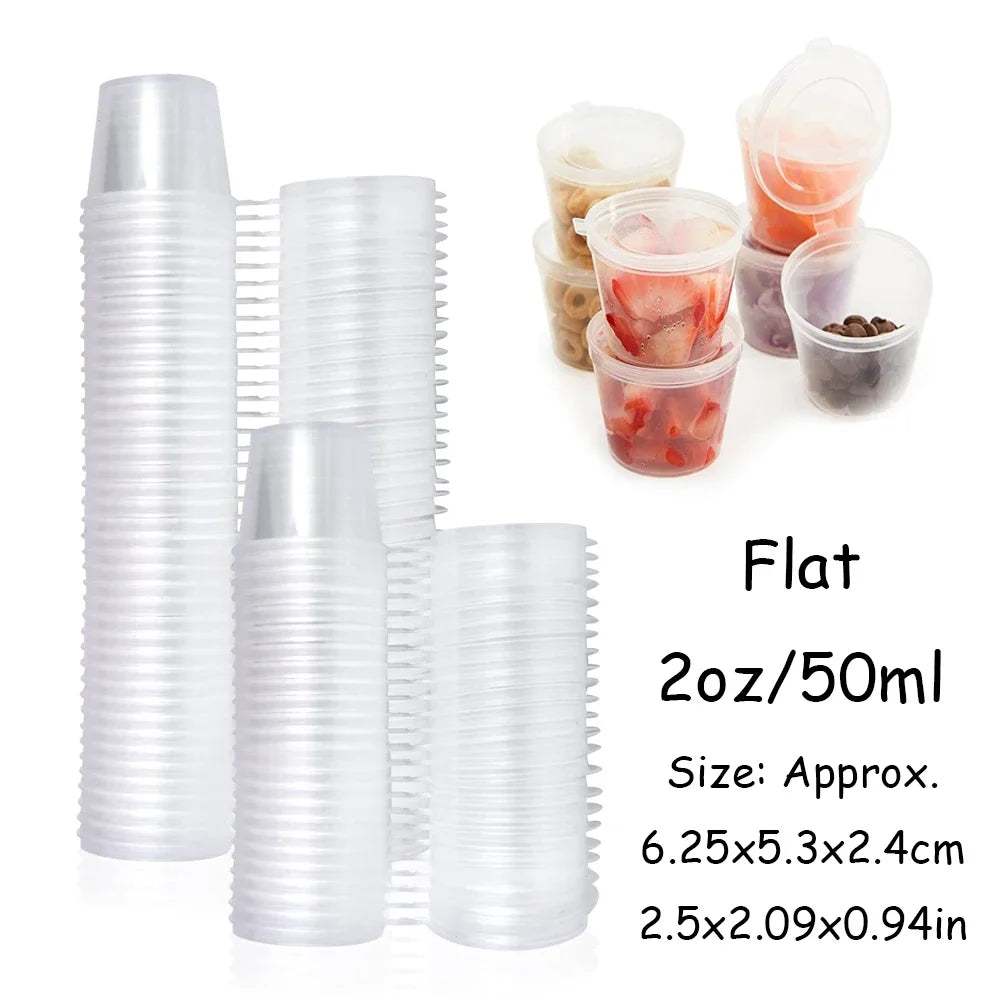 50-100Pcs 25-85ml Disposable Plastic Takeaway Sauce Cup Containers Food Box with Hinged Lids Pigment Paint Box Reusable