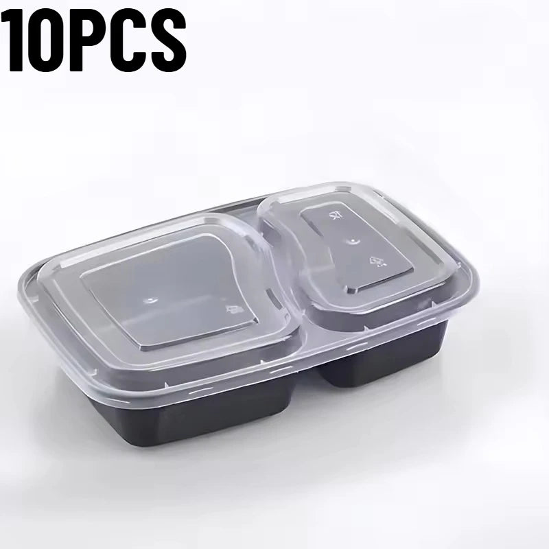 10PCS Disposable Food Boxes Compartments With Lids Disposable Bento Boxes Kitchen Storage Bento Fruit Takeaway Food Container
