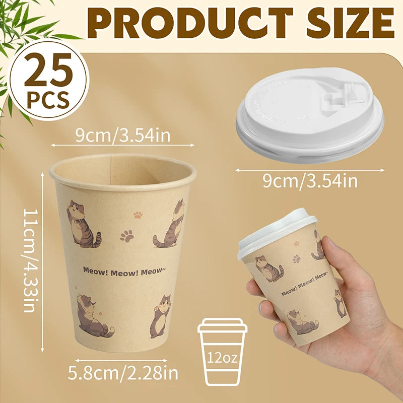 Sustainable Paper Cups With lids12oz Animals Printed Paper Coffee Drinking Cups Thickened Cups for Home Office Party Supplies