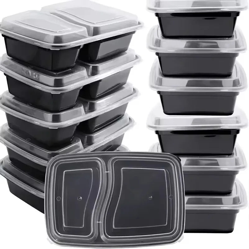 10PCS Disposable Food Boxes Compartments With Lids Disposable Bento Boxes Kitchen Storage Bento Fruit Takeaway Food Container